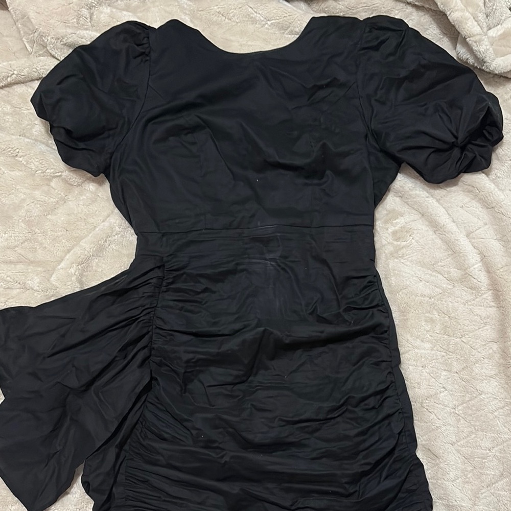 Black Ruched Puff Sleeve Mini Dress